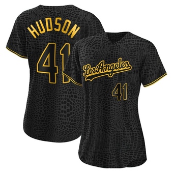 Women's Authentic Los Angeles Dodgers Daniel Hudson Snake Skin City Jersey - Black