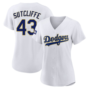 Women's Authentic Los Angeles Dodgers Rick Sutcliffe White/ 2021 Program Player Jersey - Gold