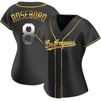 Women's Replica Los Angeles Dodgers John Roseboro Alternate Jersey - Black Golden