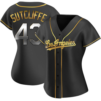 Women's Replica Los Angeles Dodgers Rick Sutcliffe Alternate Jersey - Black Golden