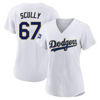 Women's Replica Los Angeles Dodgers Vin Scully White/ 2021 Program Player Jersey - Gold